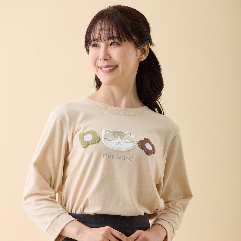 Polera Mofusand manga 3/4, gato atigrado beige