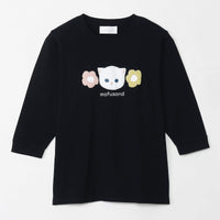 Polera negra Mofusand de manga 3/4, gato blanco