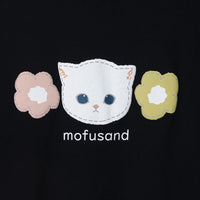 Polera negra Mofusand de manga 3/4, gato blanco