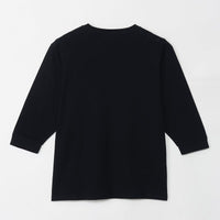 Polera negra Mofusand de manga 3/4, gato blanco