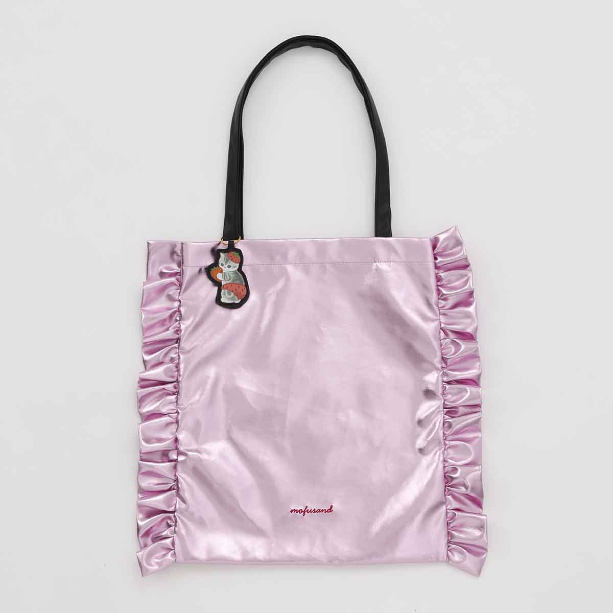 Bolso tote rosado brillante Mofusand con gato frutilla