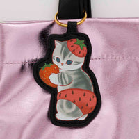 Bolso tote rosado brillante Mofusand con gato frutilla