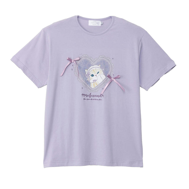 Polera mofusand balletcore con gatito y lazo lavanda