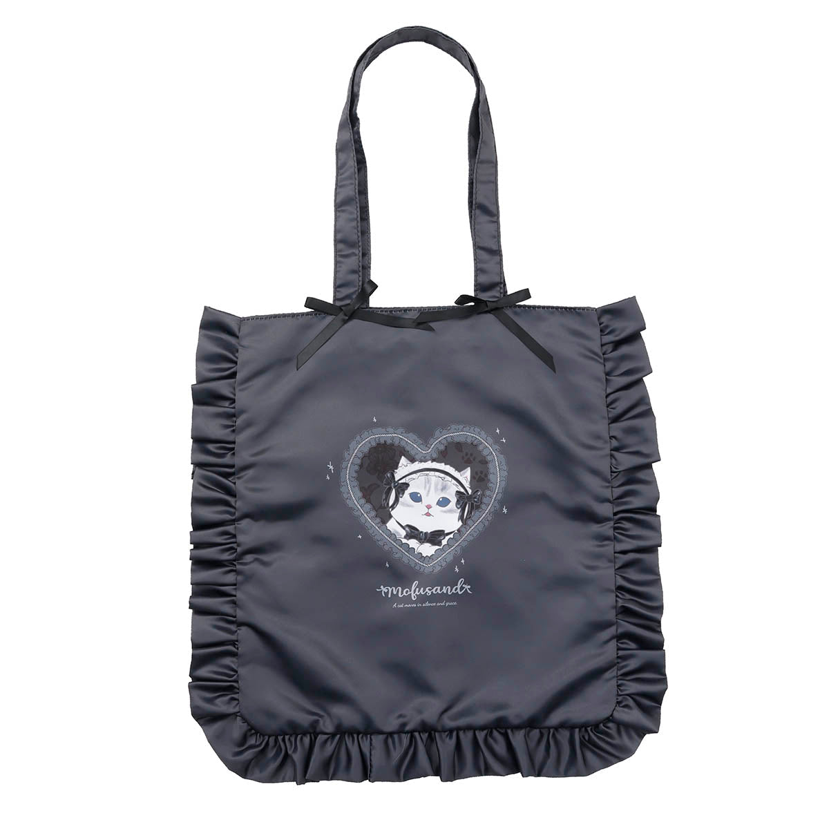 Bolso Mofusand estilo balletcore con gato de lazo negro