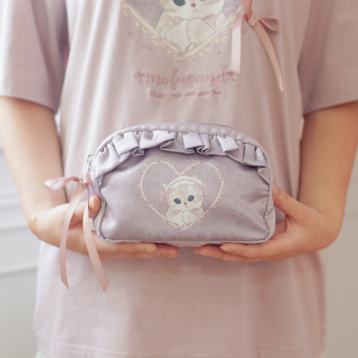 Estuche balletcore mofusand con gatito y lazo rosa