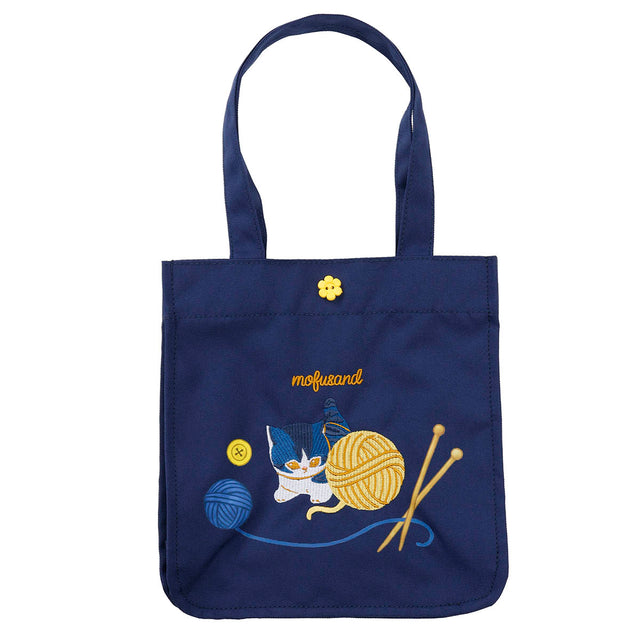 Lonchera tote mofusand con gato jugando, azul marino