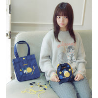 Lonchera tote mofusand con gato jugando, azul marino