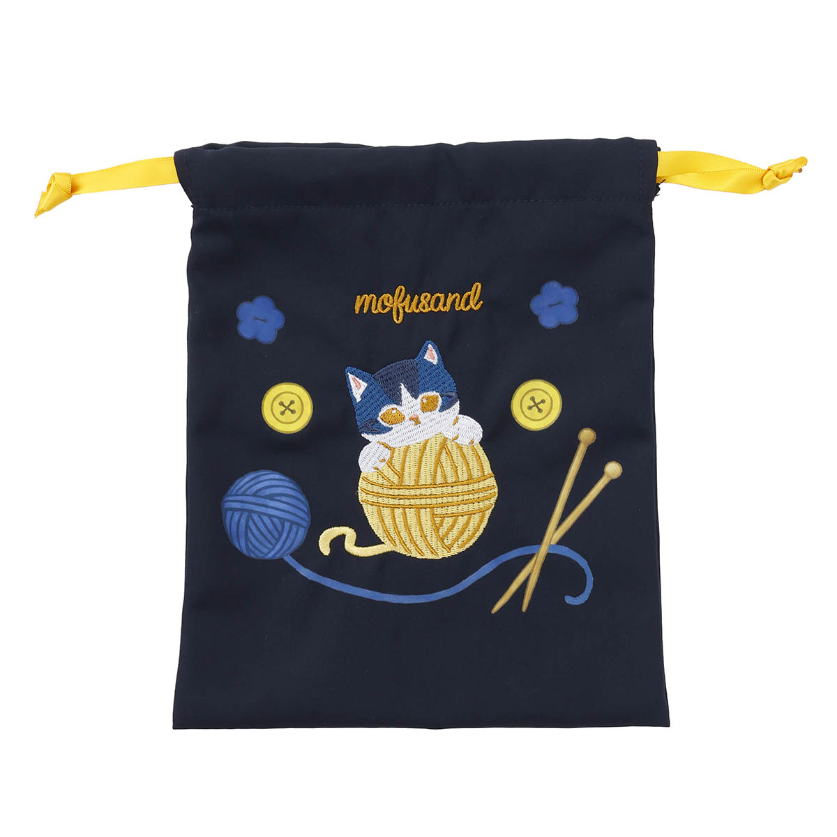Bolso con cordón mofusand, gato y ovillo azul marino