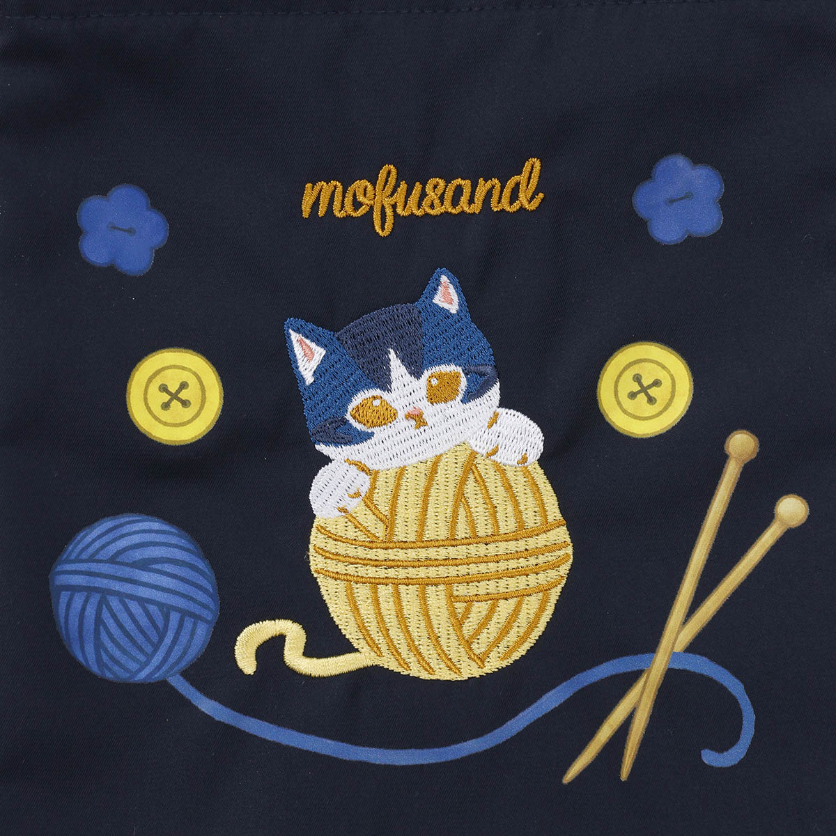 Bolso con cordón mofusand, gato y ovillo azul marino