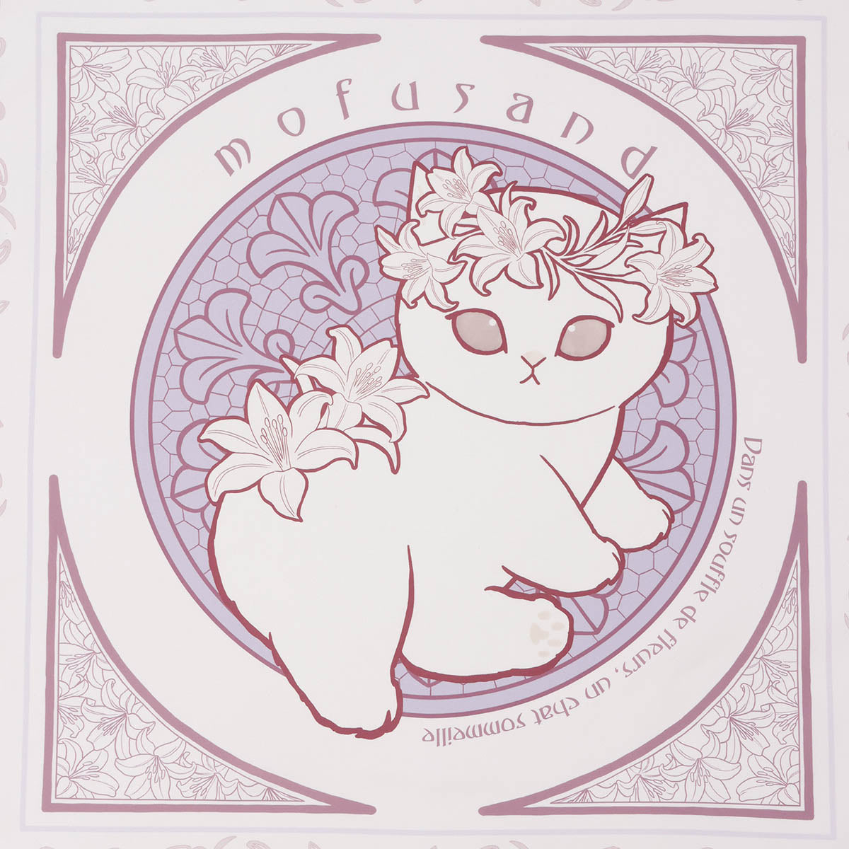Pañuelo Mofusand estilo Art Nouveau, malva y beige