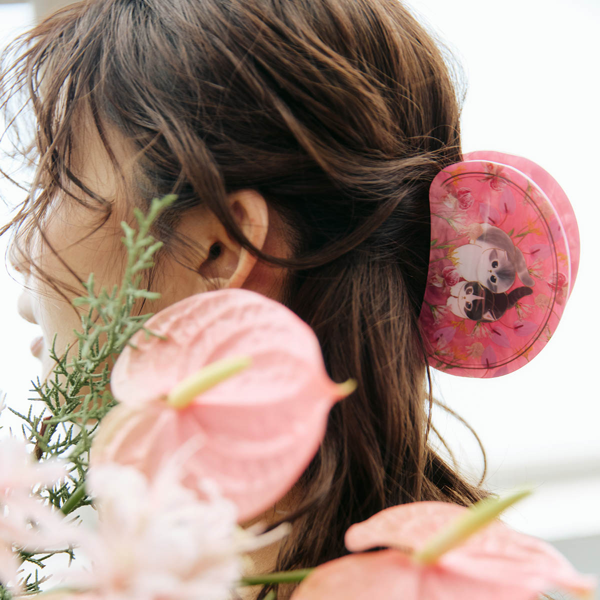 Pinza marmolada para el pelo Mofusand, rosa