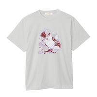 Polera gris Mofusand: gato fan del florero