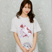 Polera gris Mofusand: gato fan del florero
