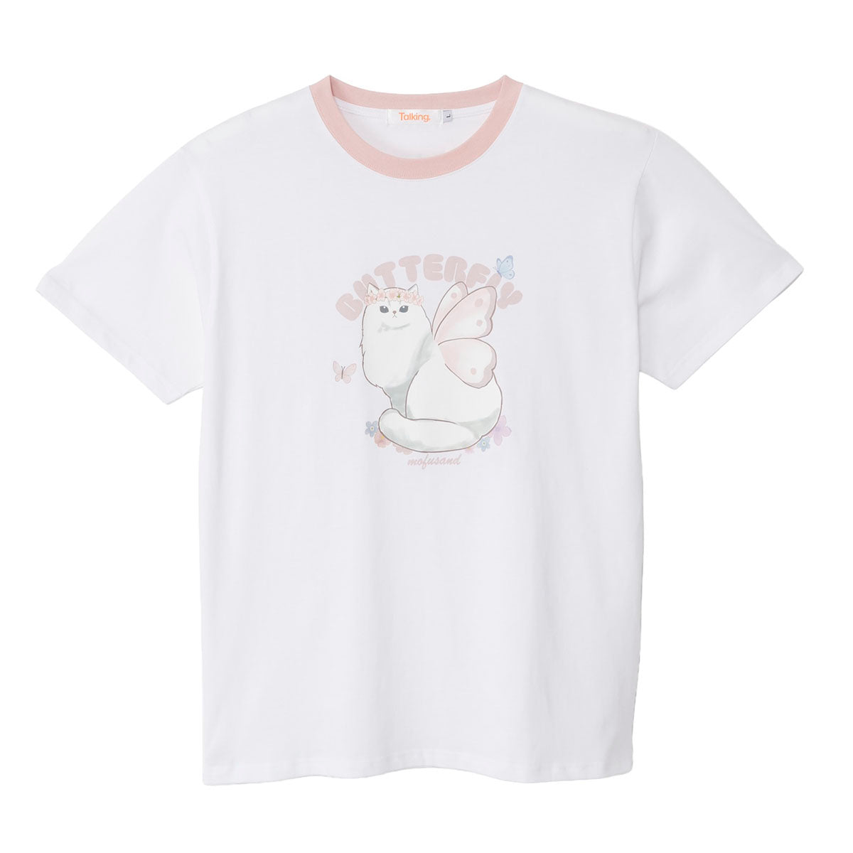 Polera blanca Mofusand Gatito Mariposa