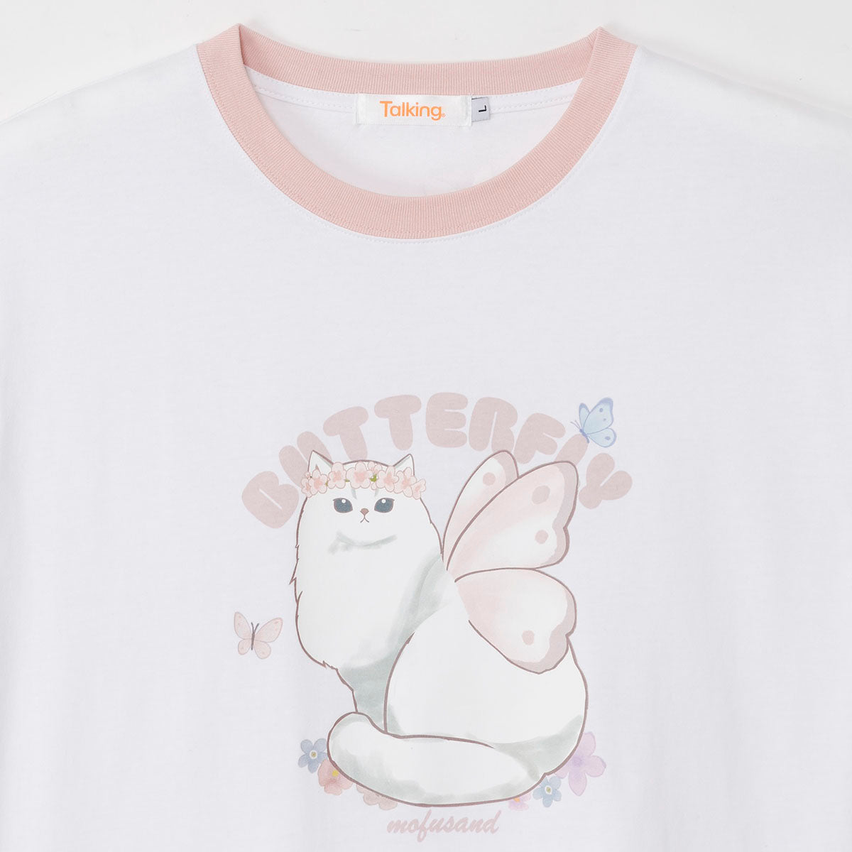Polera blanca Mofusand Gatito Mariposa