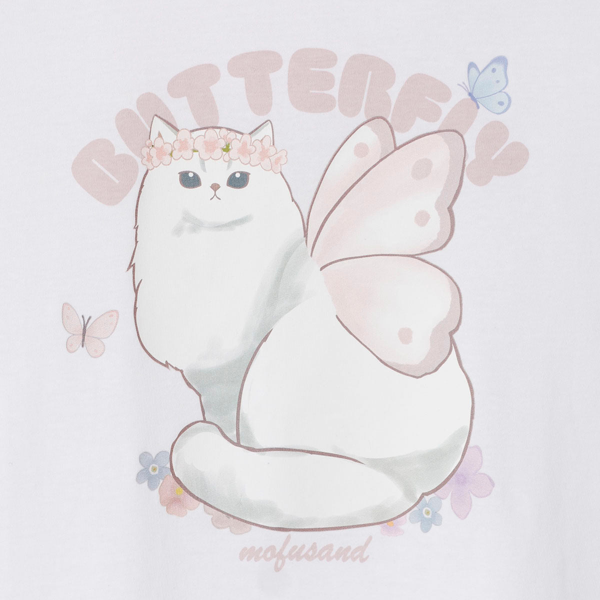 Polera blanca Mofusand Gatito Mariposa