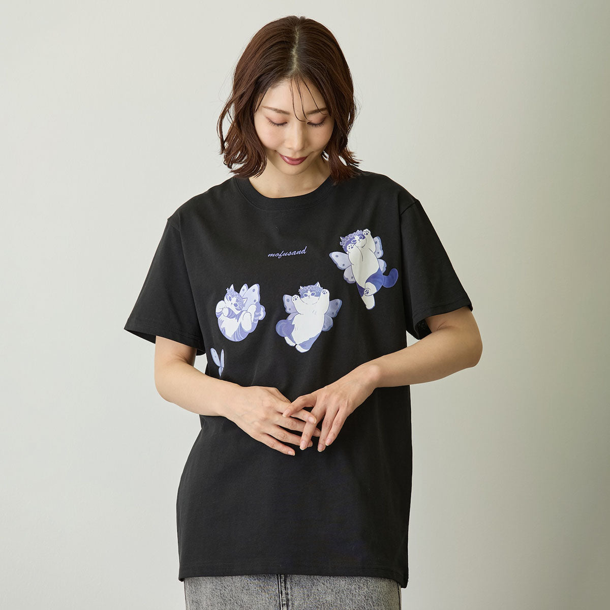 Polera negra mofusand Gato Mariposa