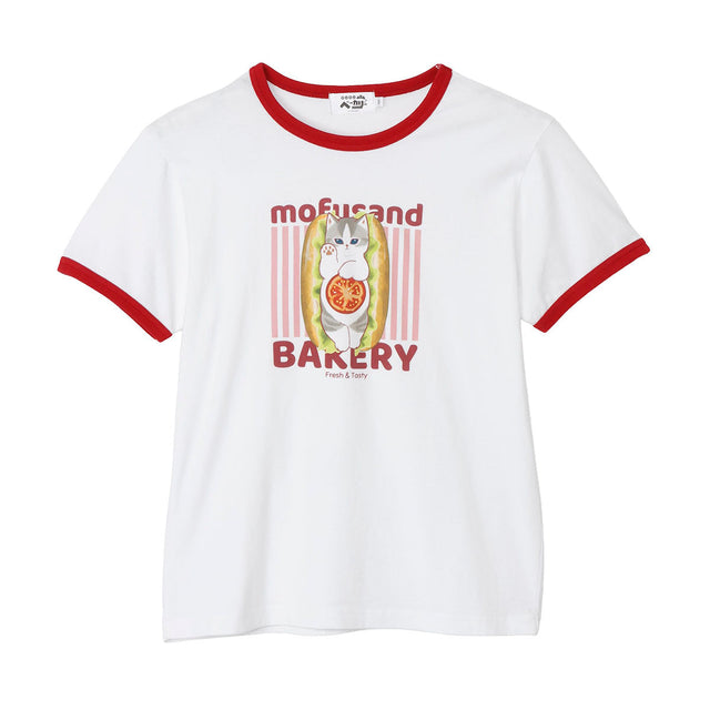 Polera blanca Mofusand: gato sándwich de pan