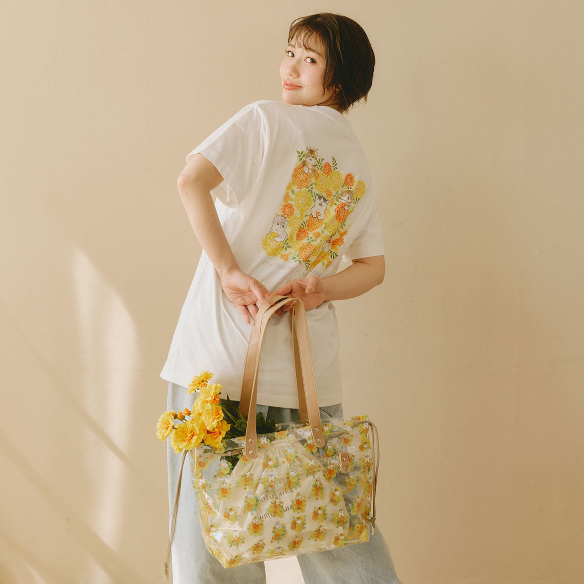 Bolso tote transparente mofusand con caléndulas