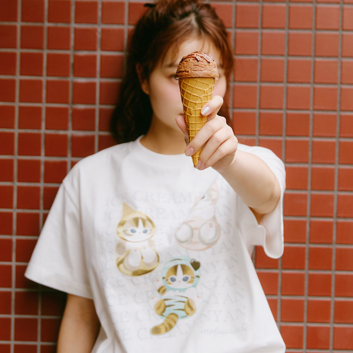 Polera Mofusand Ice Cream Nyan blanca