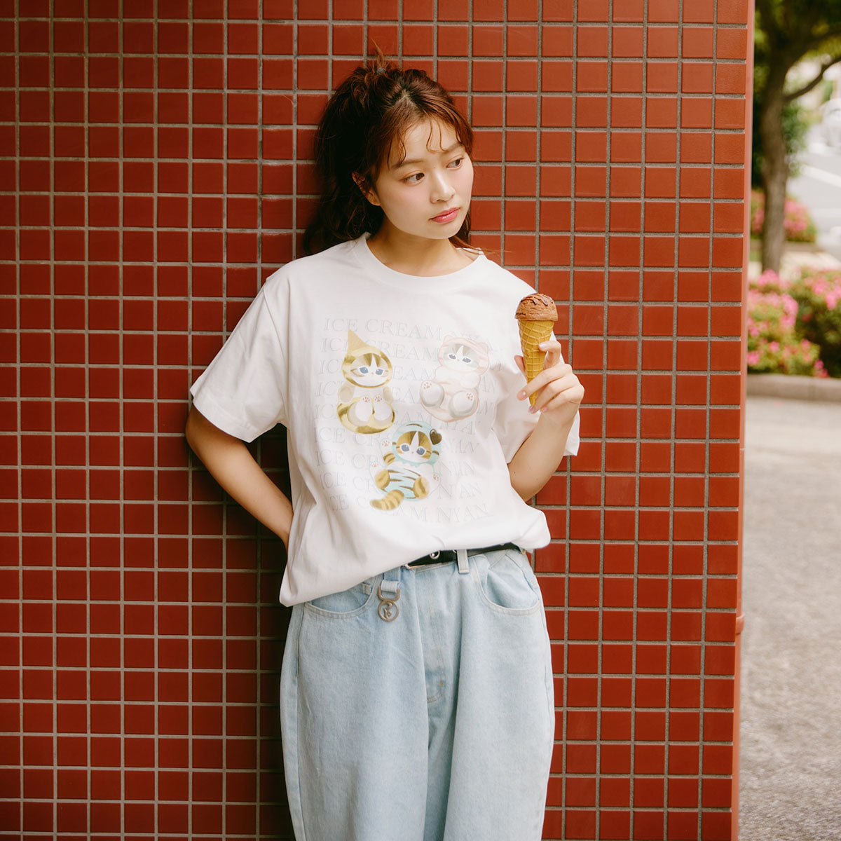 Polera Mofusand Ice Cream Nyan blanca