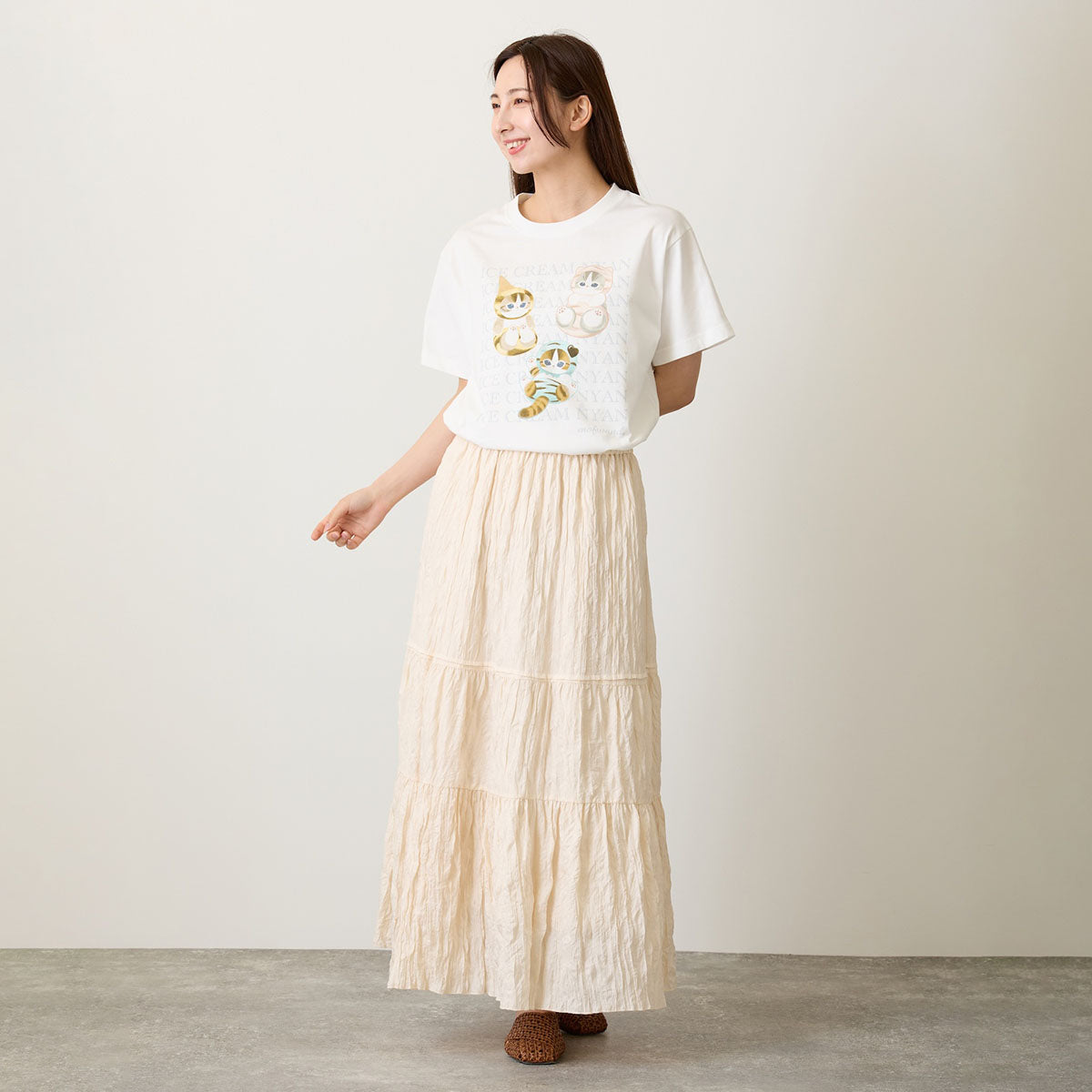 Polera Mofusand Ice Cream Nyan blanca