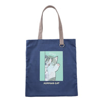 Bolso tote lenticular mofusand Popping Cat azul marino