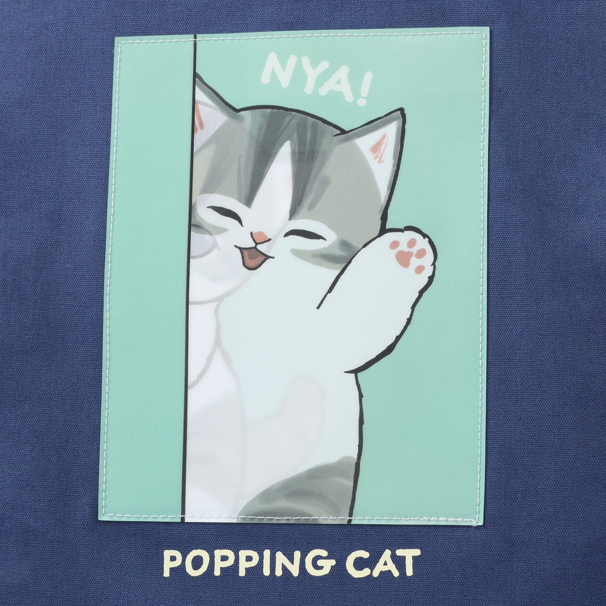 Bolso tote lenticular mofusand Popping Cat azul marino