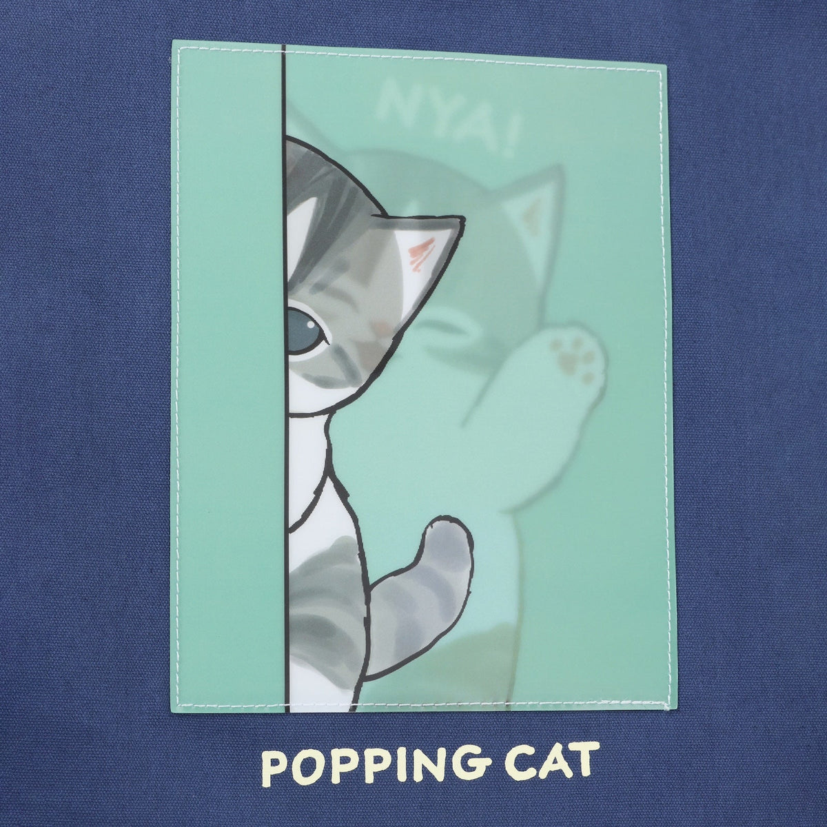 Bolso tote lenticular mofusand Popping Cat azul marino