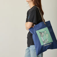 Bolso tote lenticular mofusand Popping Cat azul marino