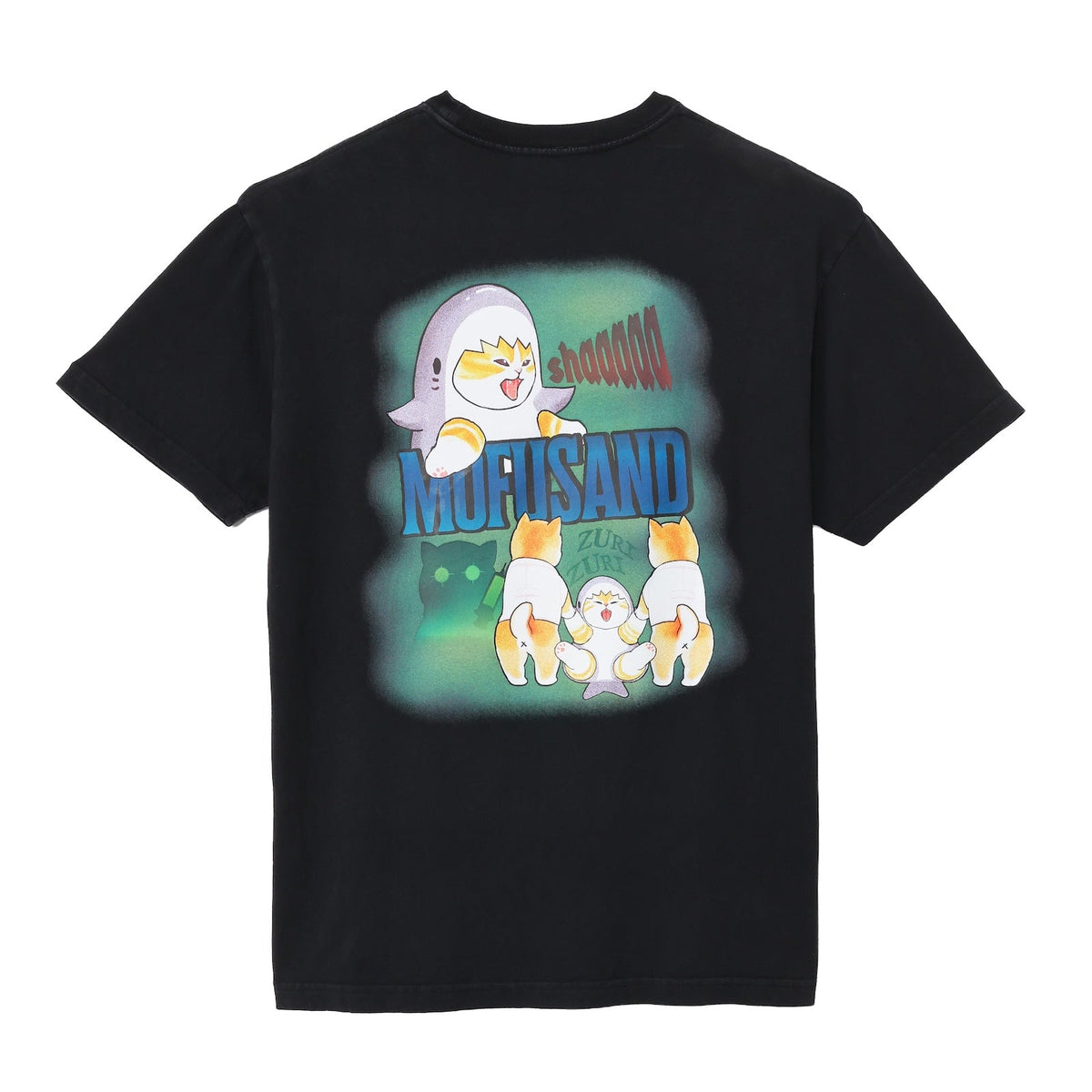 Polera negra mofusand Shark Cat estilo terror