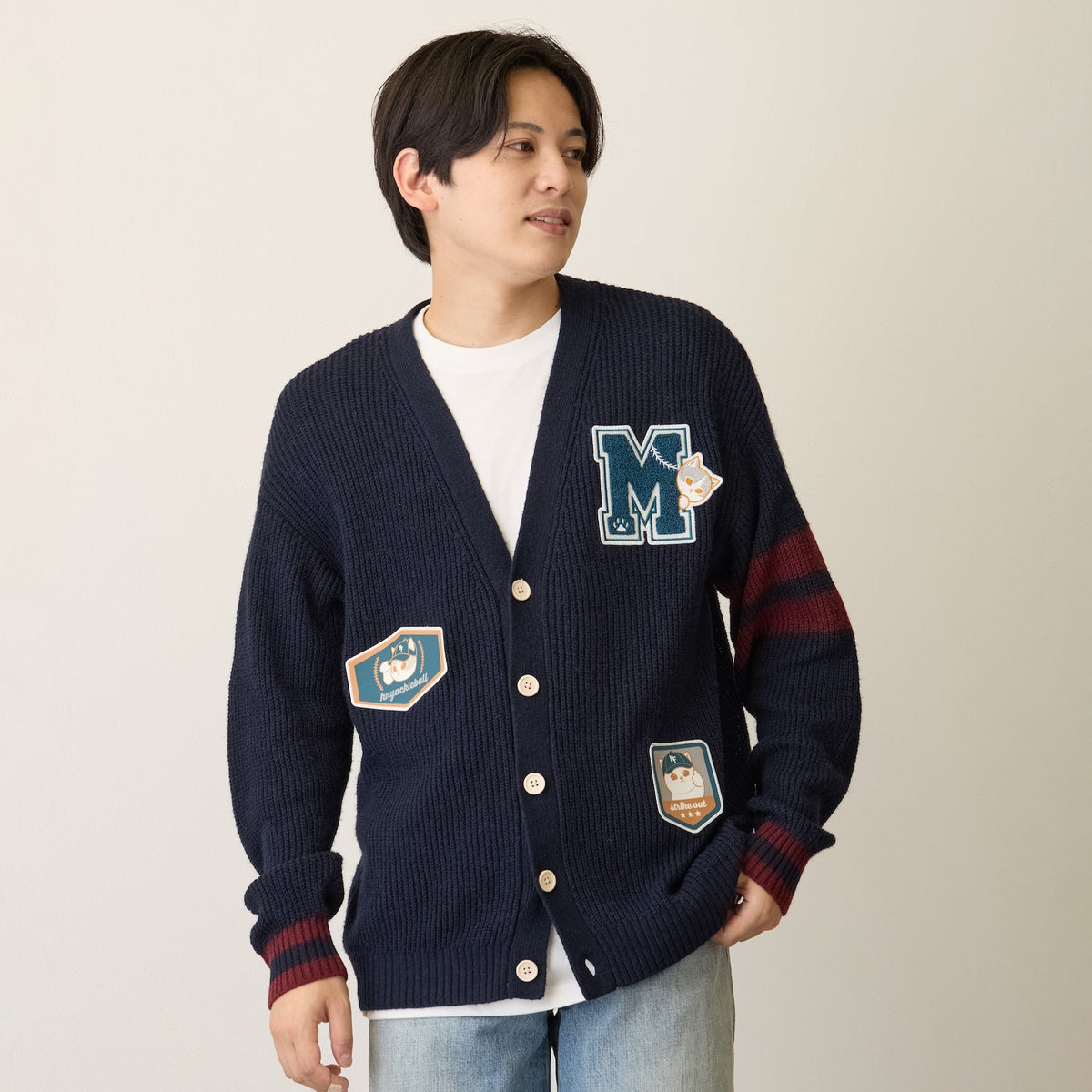 Cardigan tejido Mofusand azul marino, estilo lanzador