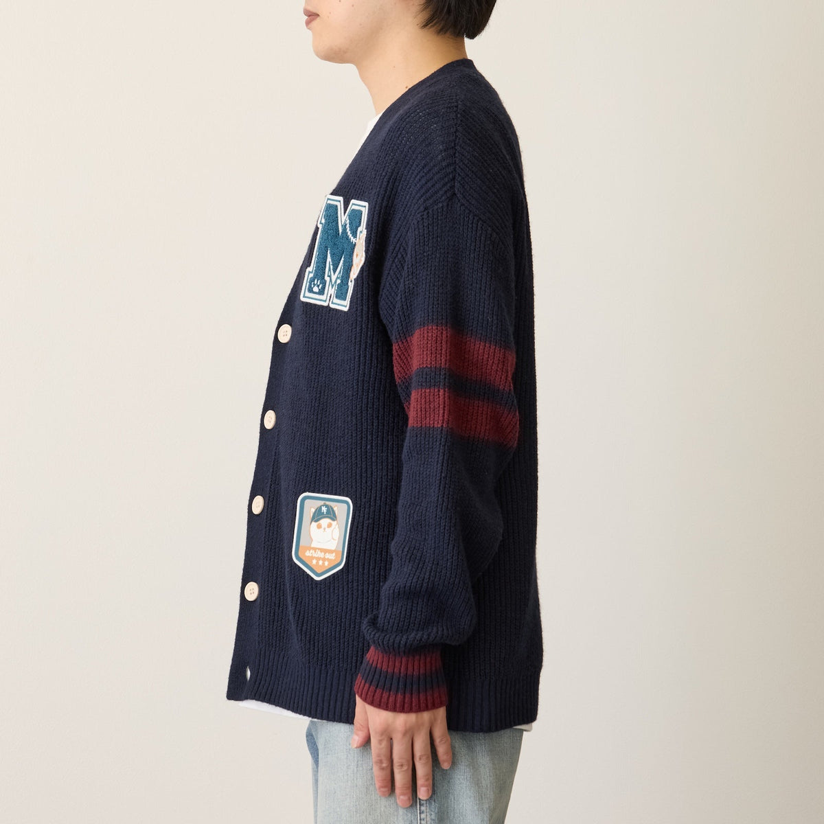 Cardigan tejido Mofusand azul marino, estilo lanzador