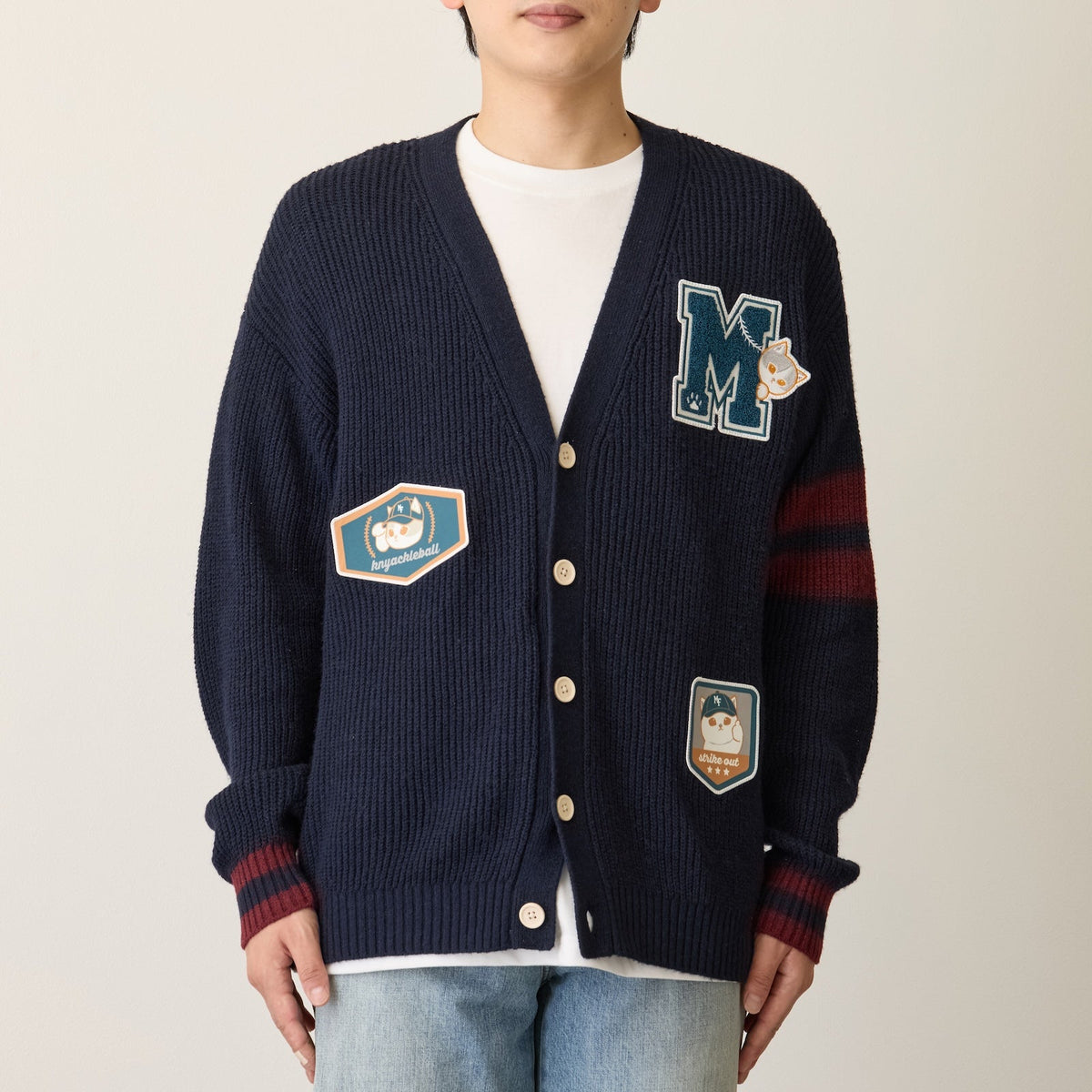 Cardigan tejido Mofusand azul marino, estilo lanzador