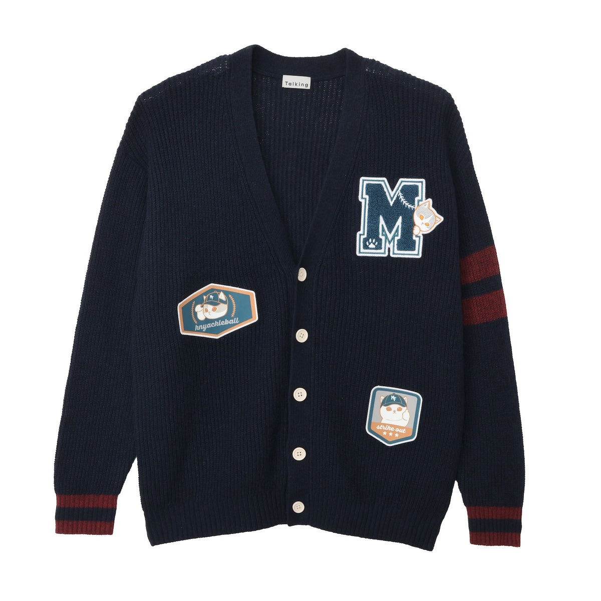 Cardigan tejido Mofusand azul marino, estilo lanzador