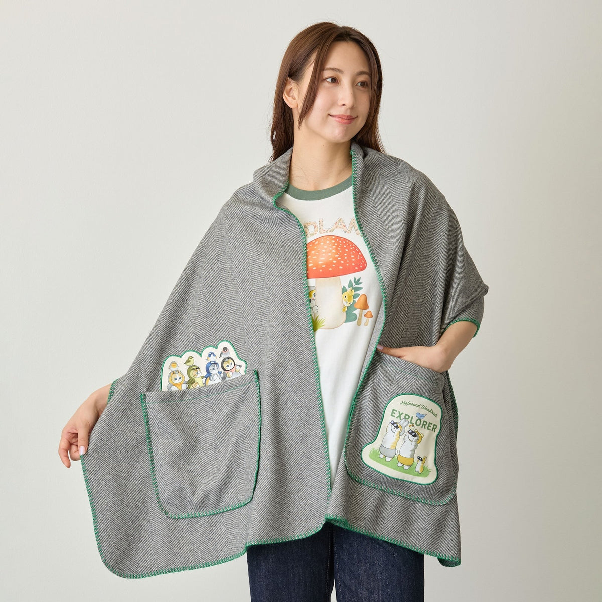 Mofusand: manta bufanda Woodland Birds gris