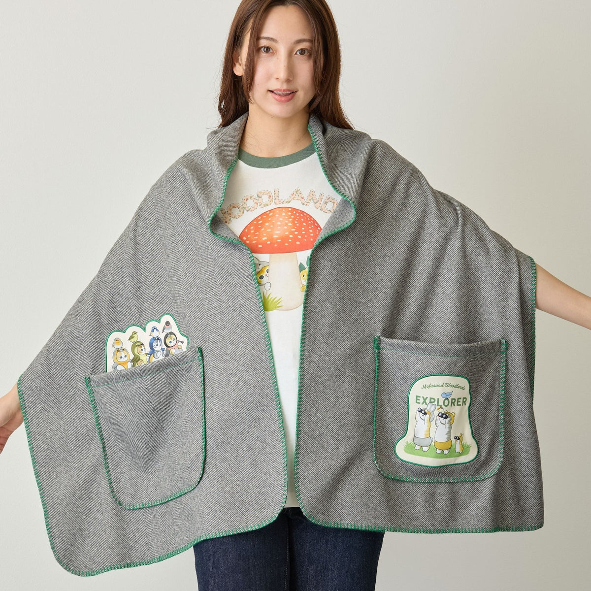 Mofusand: manta bufanda Woodland Birds gris