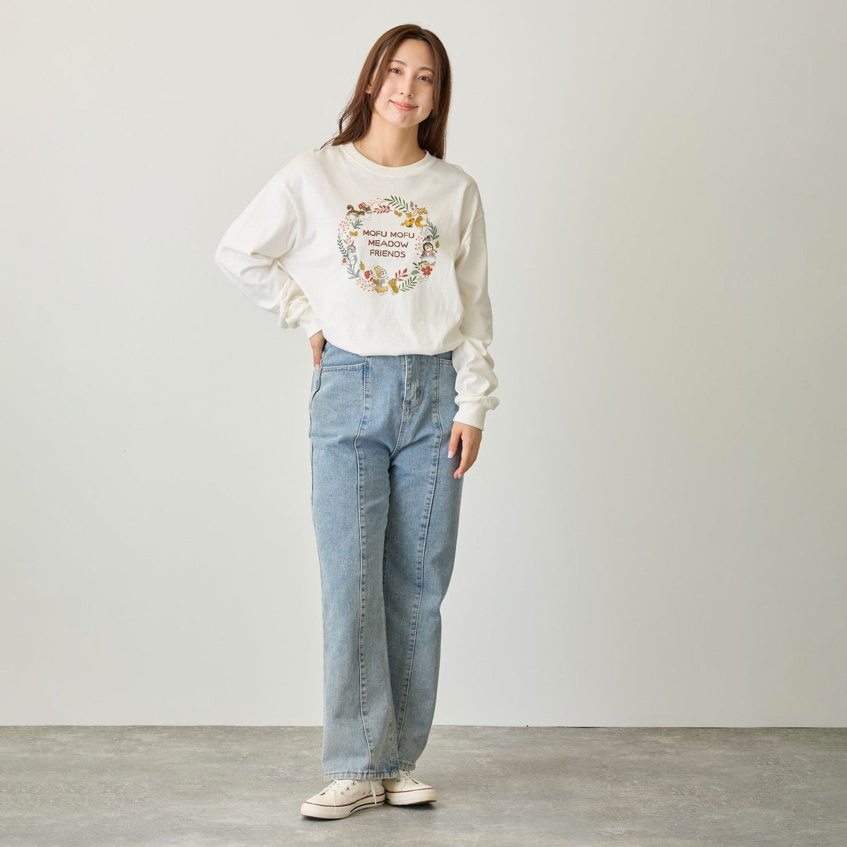 Polera mofusand Meadow Friends blanca