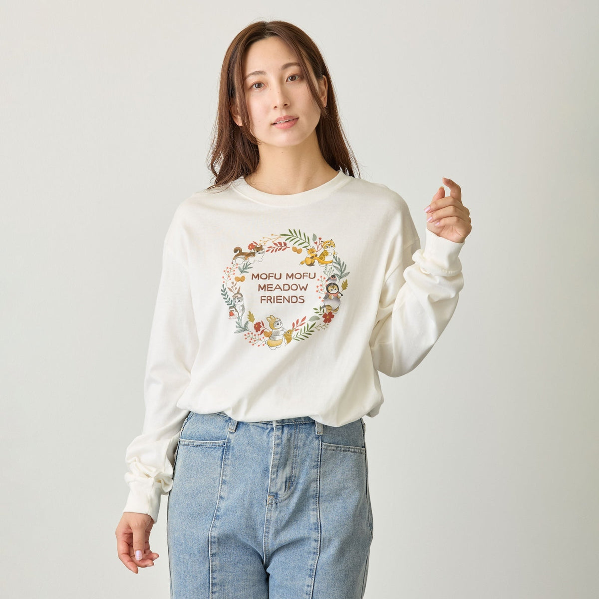 Polera mofusand Meadow Friends blanca