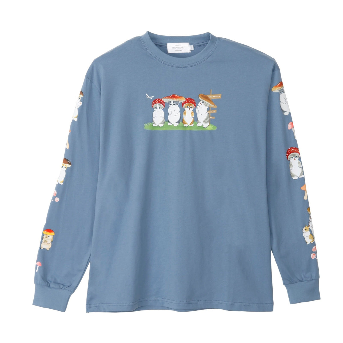 Polera manga larga mofusand Woodlands Mushroom azul celeste