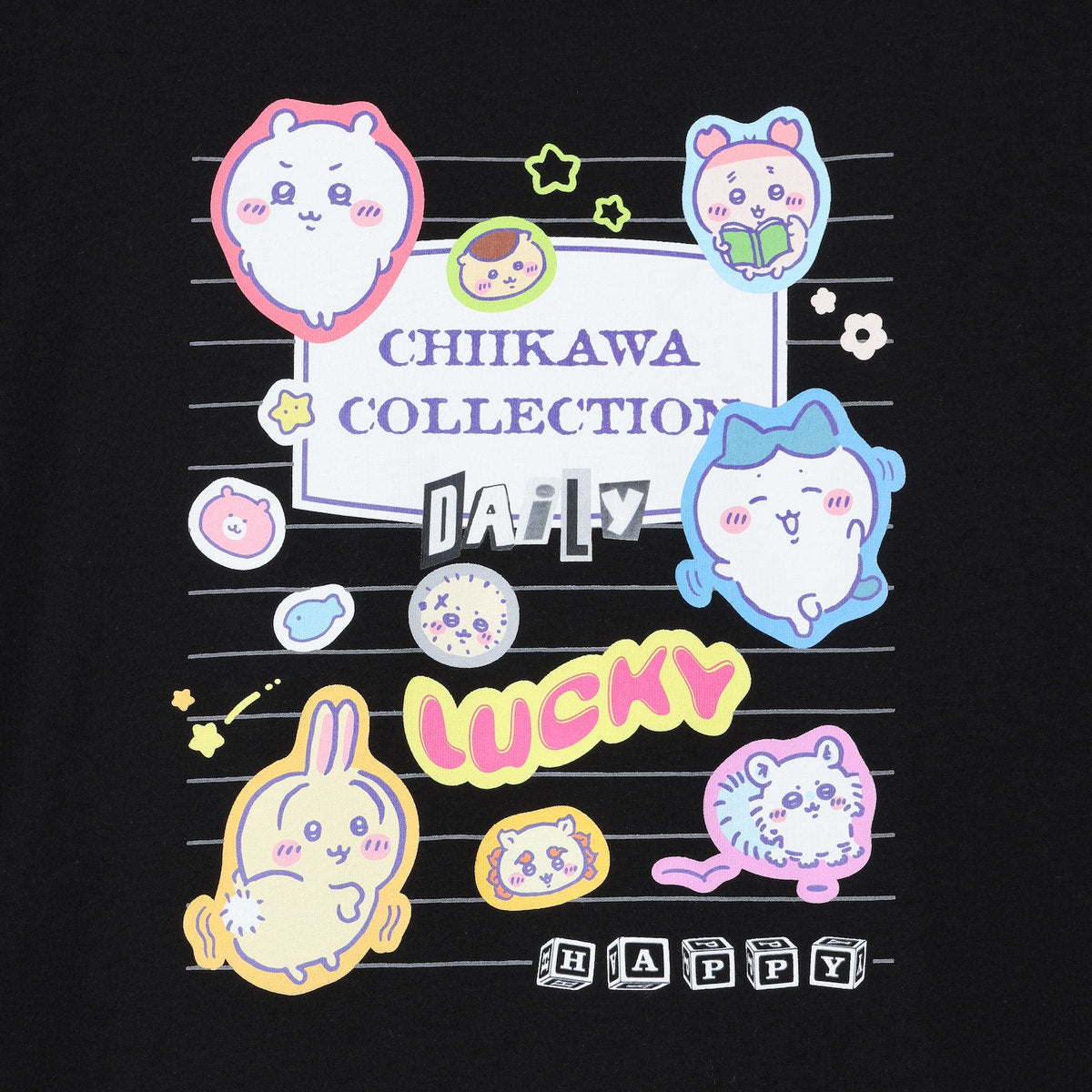 Polera Chiikawa estilo cuaderno universitario negra