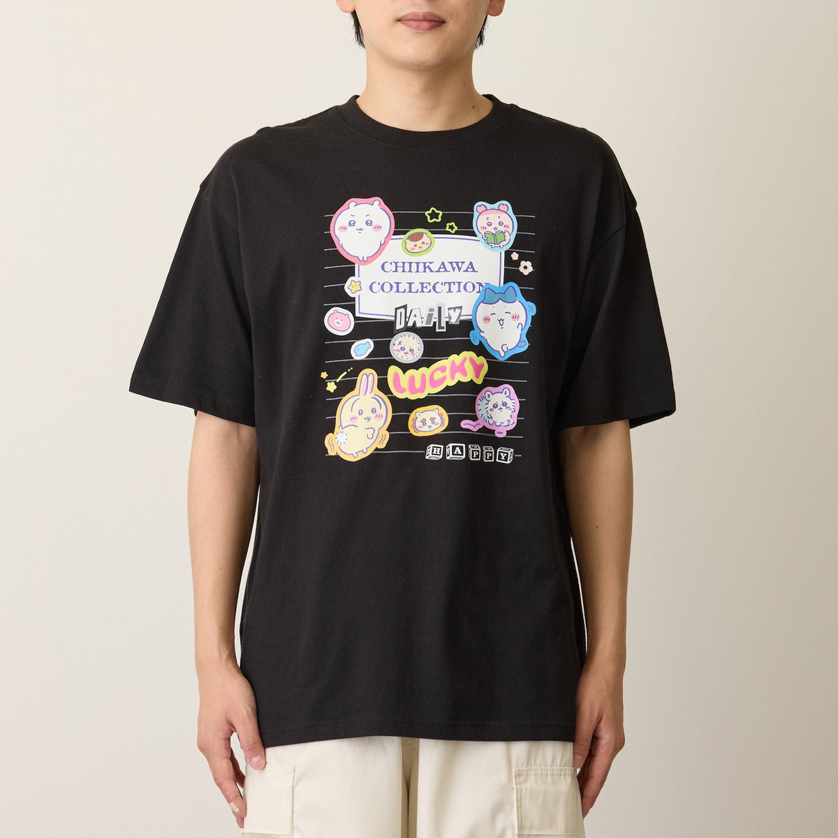 Polera Chiikawa estilo cuaderno universitario negra