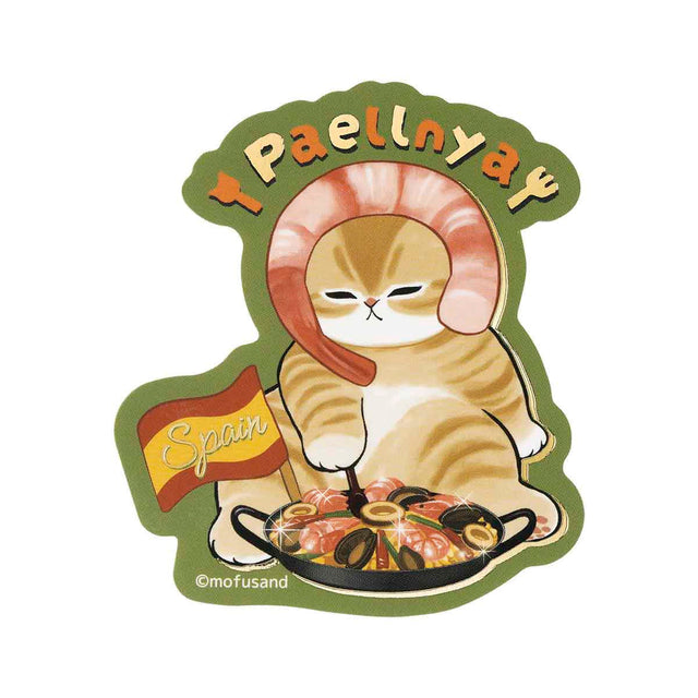 Sticker brillante Mofusand de gatito con paella