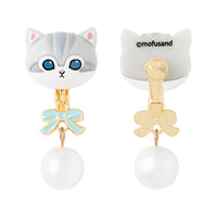 Aros Mofusand con cinta y perlas (gris y blanco)