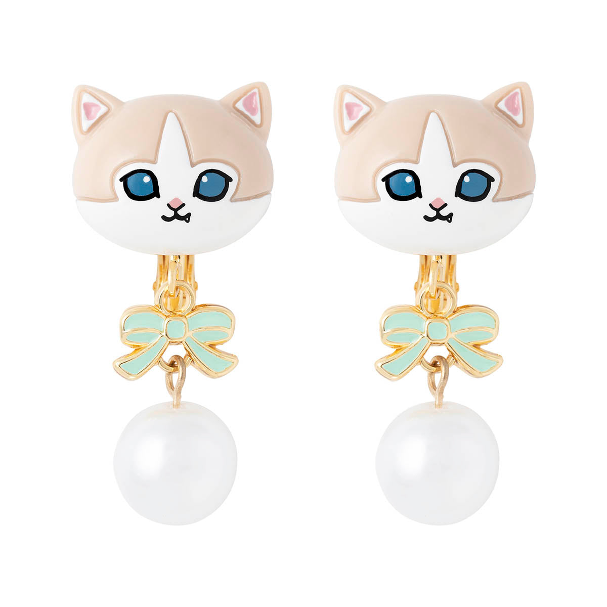 Aros Mofusand con cinta, perla y gato beige