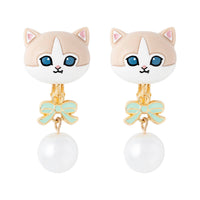 Aros Mofusand con cinta, perla y gato beige