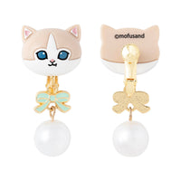 Aros Mofusand con cinta, perla y gato beige