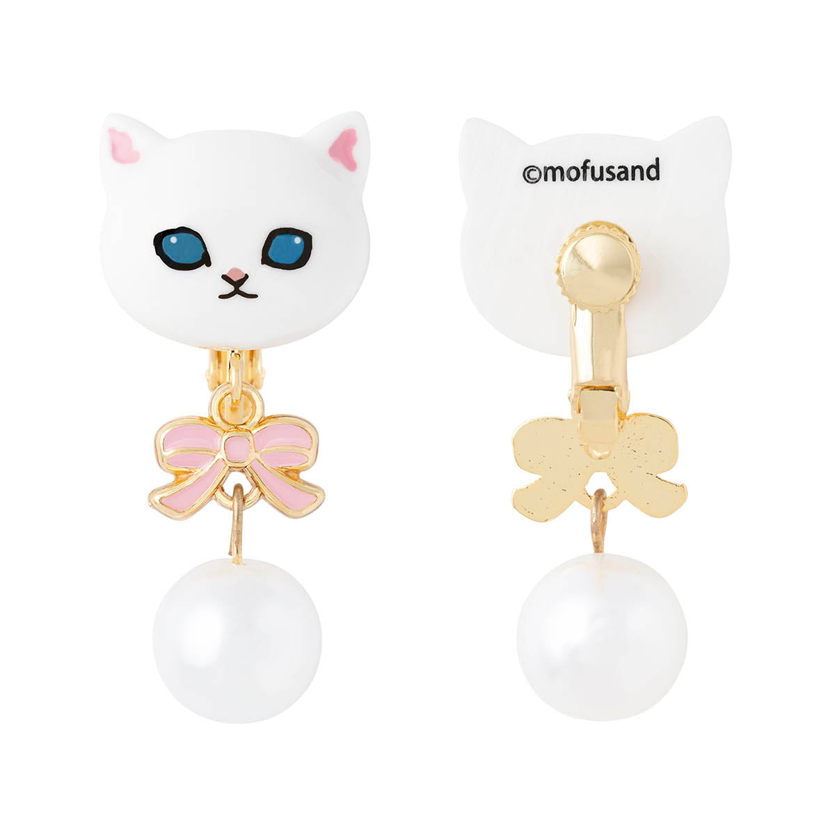 Aros Mofusand con lazo y perla blancos