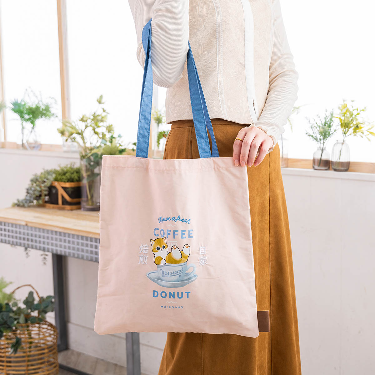 Bolso tote mofusand Coffee and Donuts rosado