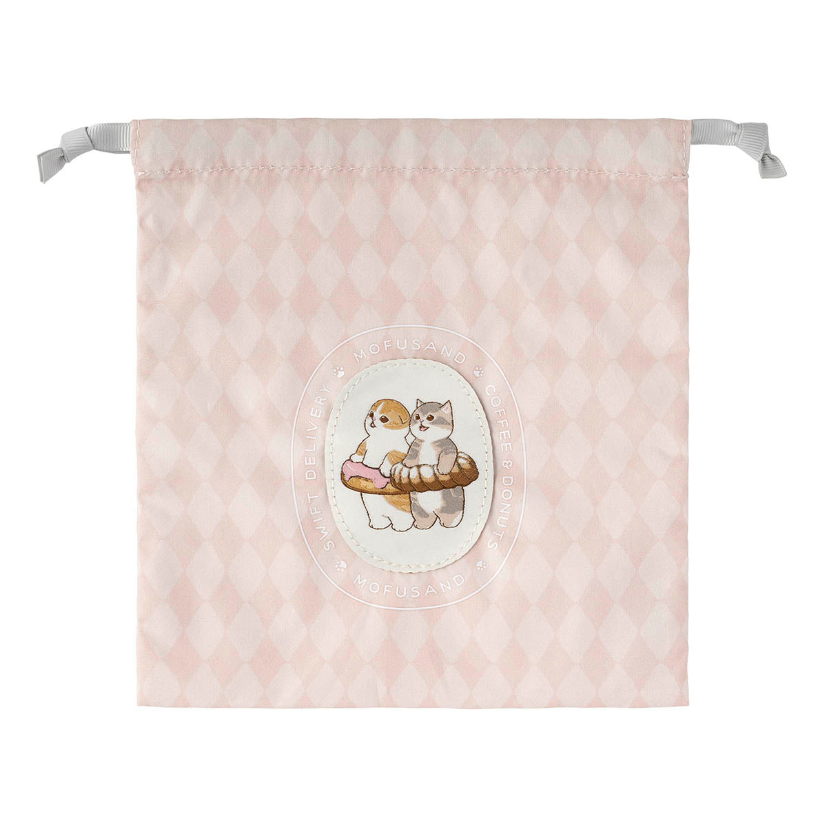 Bolsa con cordón Mofusand de café y donas, rosada